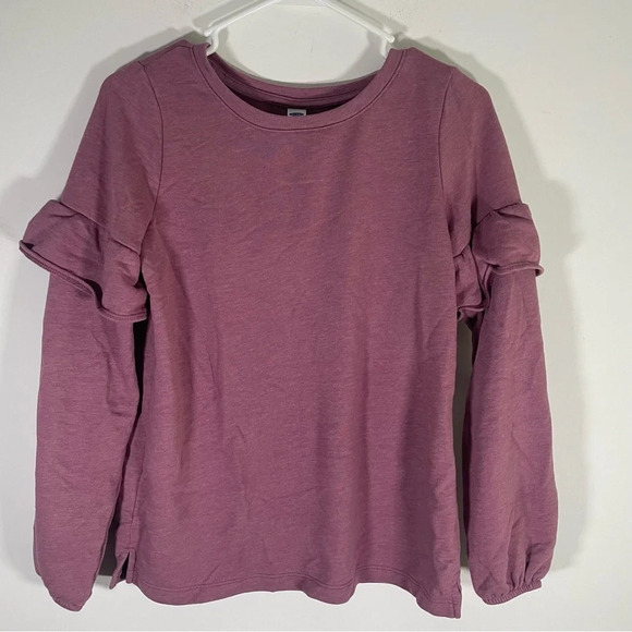Old Navy Women’s Mauve Ruffle Sleeve Crewneck Sweater Size Small - Picture 2 of 8